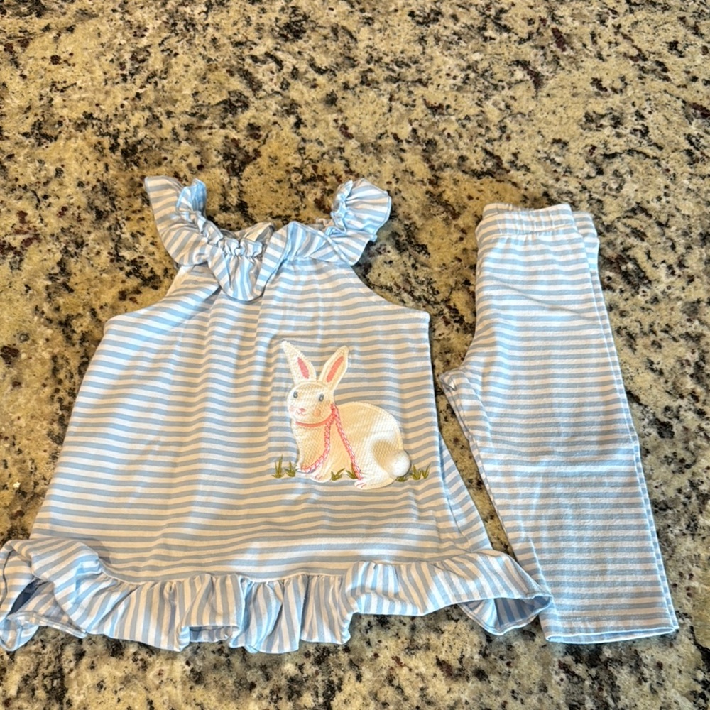 Blue and White Striped Bunny Set-Size 4t